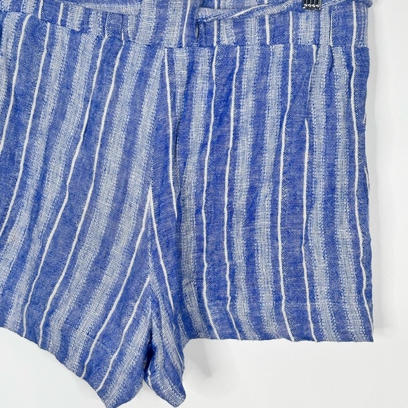 Linen Blend Striped Coastal blue white belted Shorts - Size Medium - Picture 8 of 14